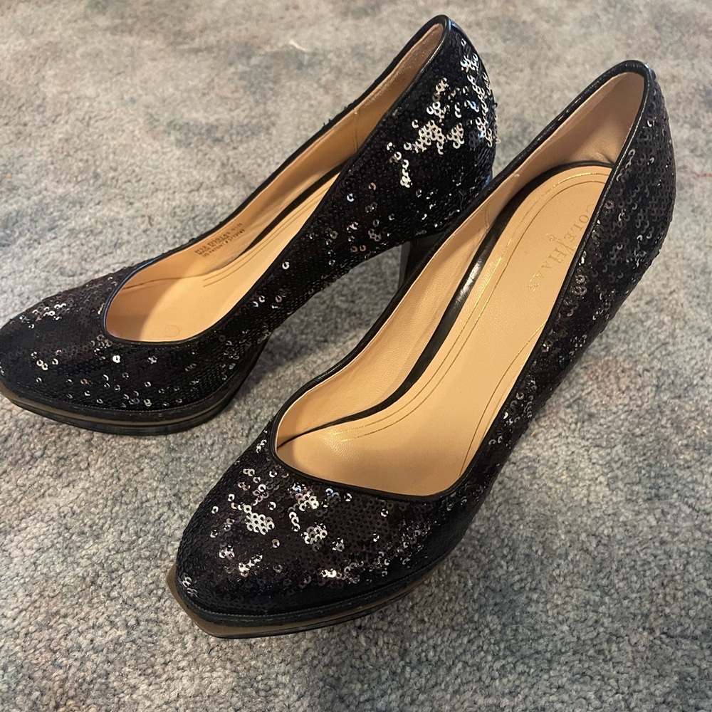 Cole haan black sequin platform heels